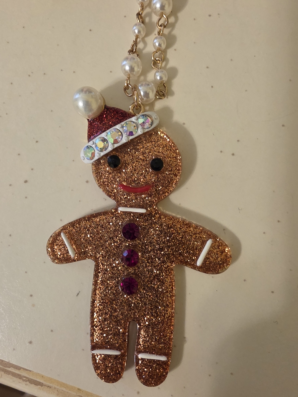 Gold Glitter Gingerbread Pendant Necklace